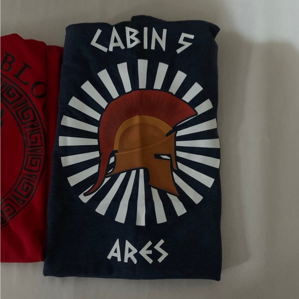 Blue Graphic T-Shirt with Spartan Helmet Design